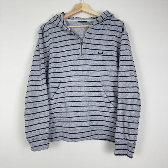 Y2K Oakley Quarter zip Hoodie Men size M Striped Skate 2000s Fleece Relax Gray - Picture 1 of 10